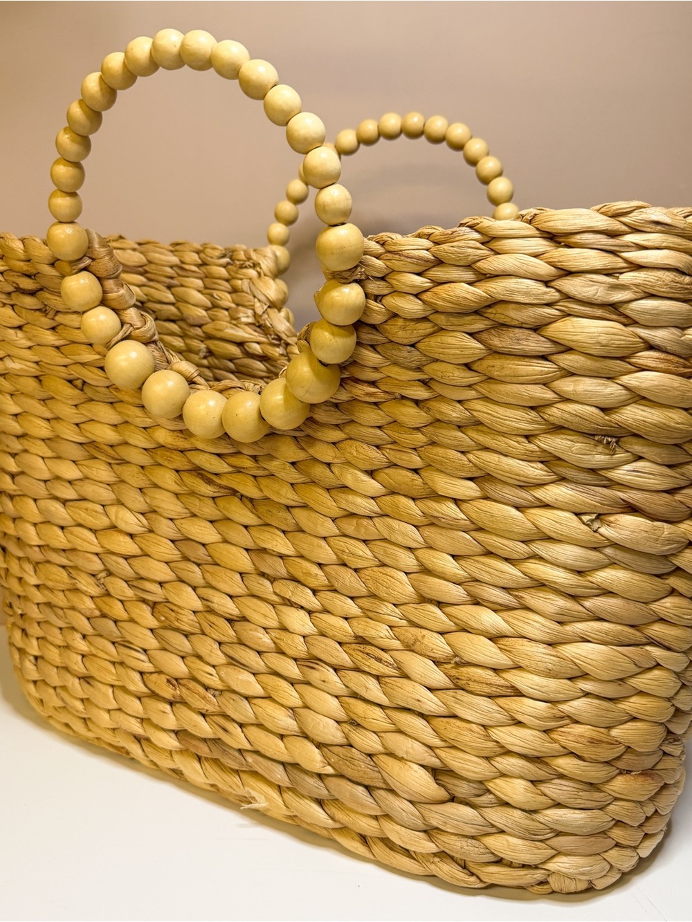 Woven Straw Tote with Wooden Handle